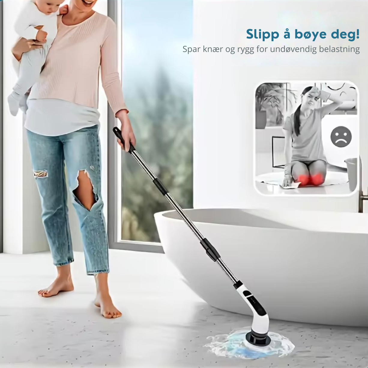 PowerClean Pro – Elektrisk rengjøringsbørste med langt håndtak
